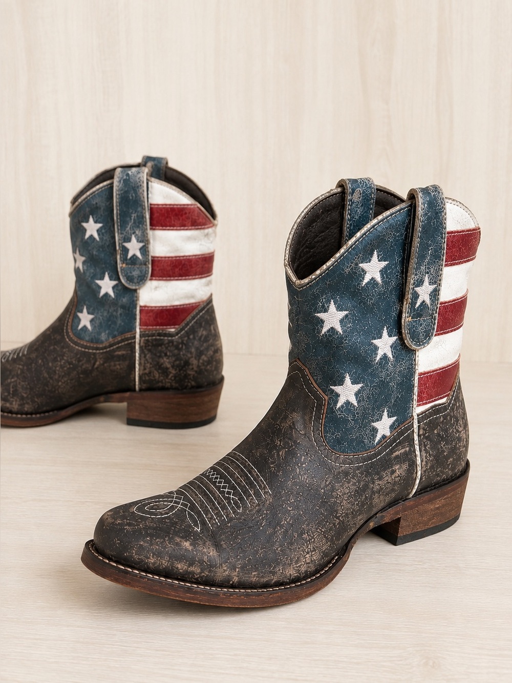 Roper Women’s American Flag Western Cowboy Boots Distressed Leather Size 9